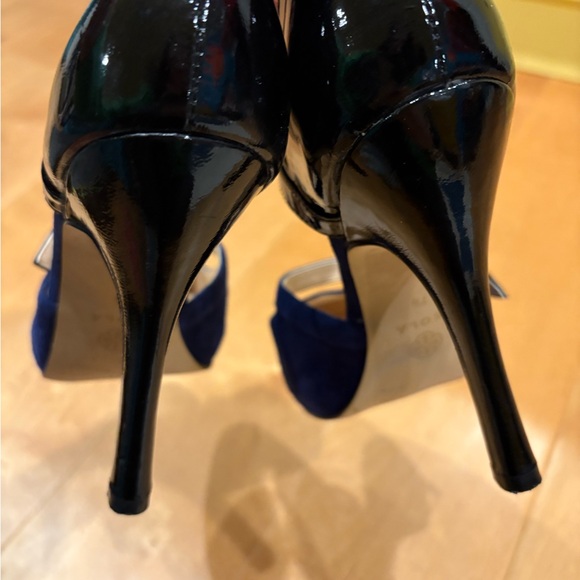 Isola Irisa Mary Jane stiletto heels shoes blue suede black patent leather 7.5 - Picture 4 of 7